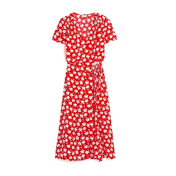 NWT J.Crew Drapey Twill Midi Wrap Dress Red Floral Size 20 Women’s Short Sleeve - Picture 1 of 12
